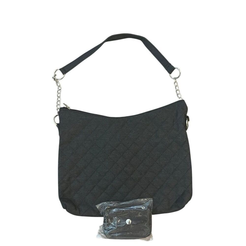 itz Magic Studios Black Quilted Chain Link Shoulder Bag W Coin Purse New